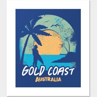 Retro Sunset Gold Coast Australia Surfing // Retro Australian Beach Posters and Art